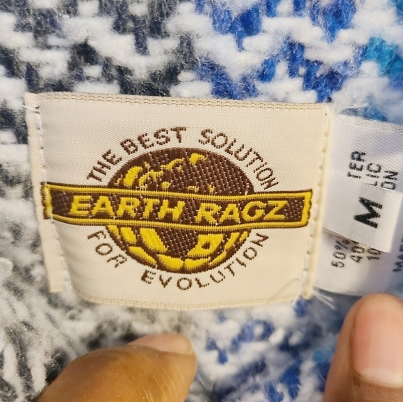 Earth Ragz | Unisex Bohemian Blue & White Burlap Hoodie Shirt (Size Medium) - Picture 2 of 12